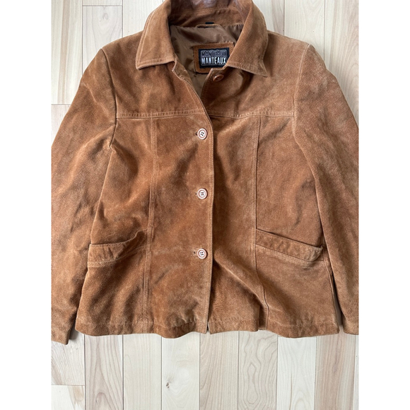 Vintage Suede Leather Jacket Brown Button Front Coat – 90s Minimal - Picture 3 of 9